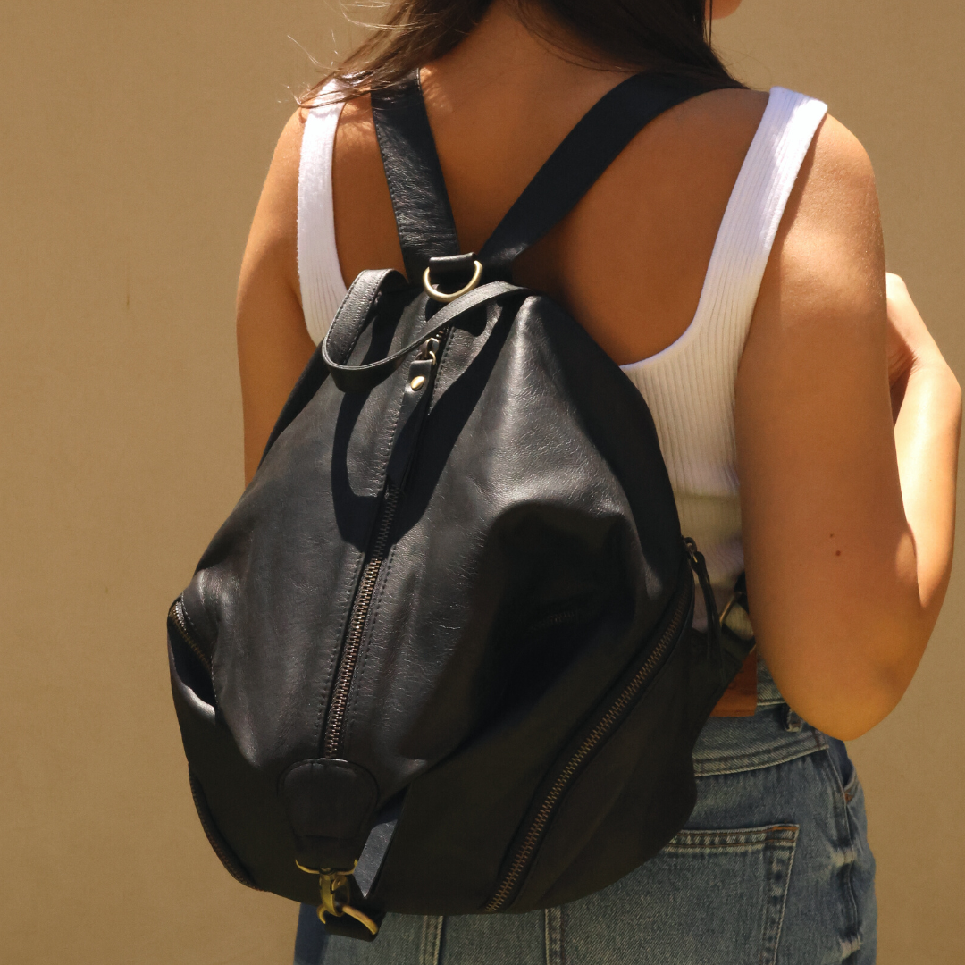 Black Leather-Look Slouchy Backpack | New Look