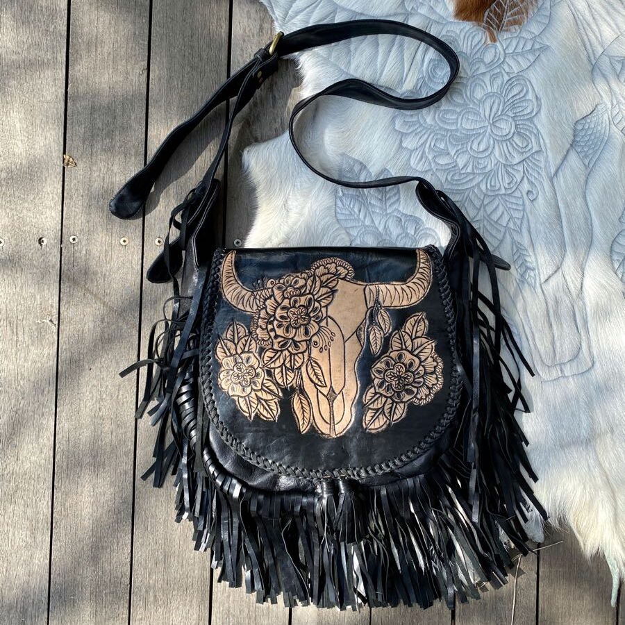leather fringe bag