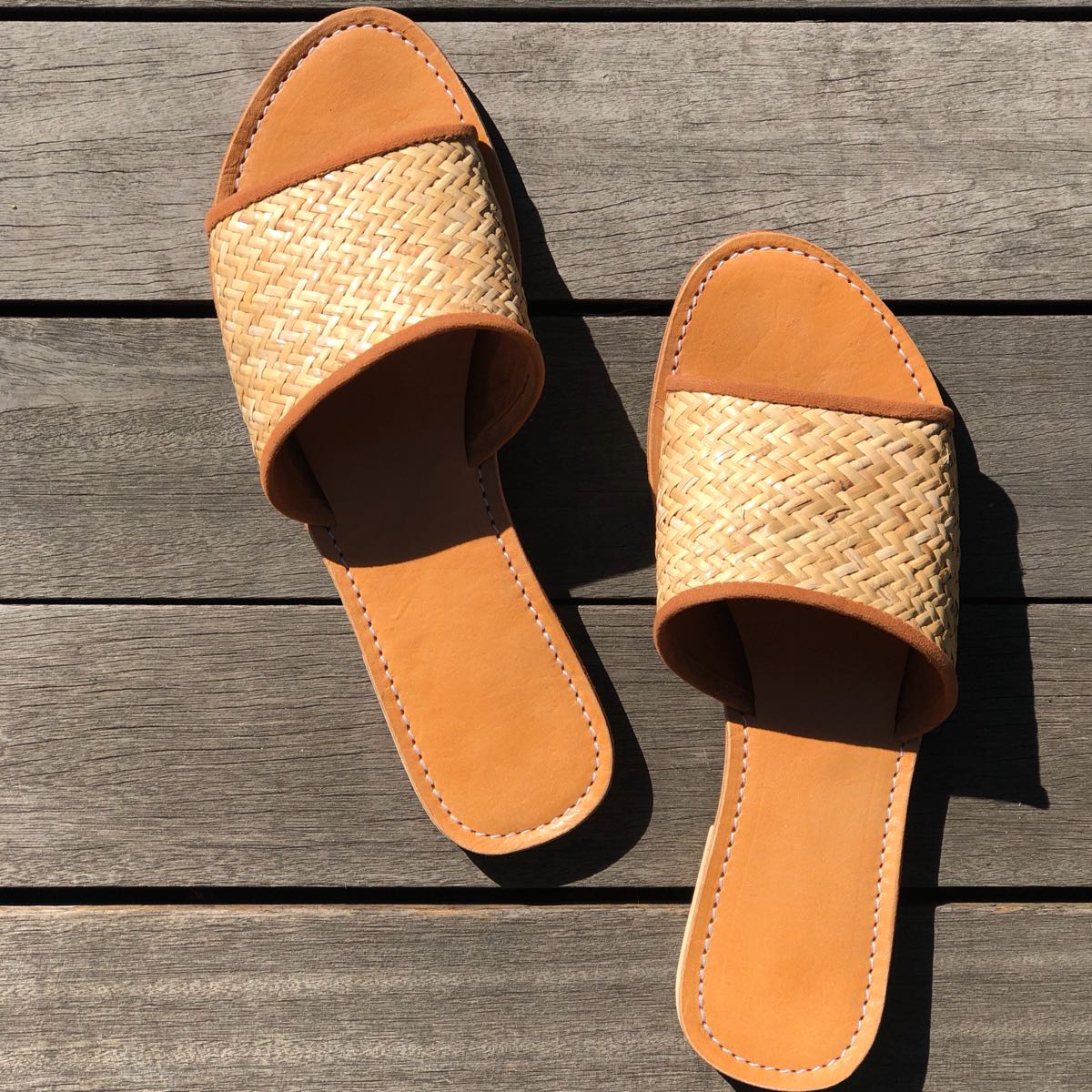 rattan slide sandals