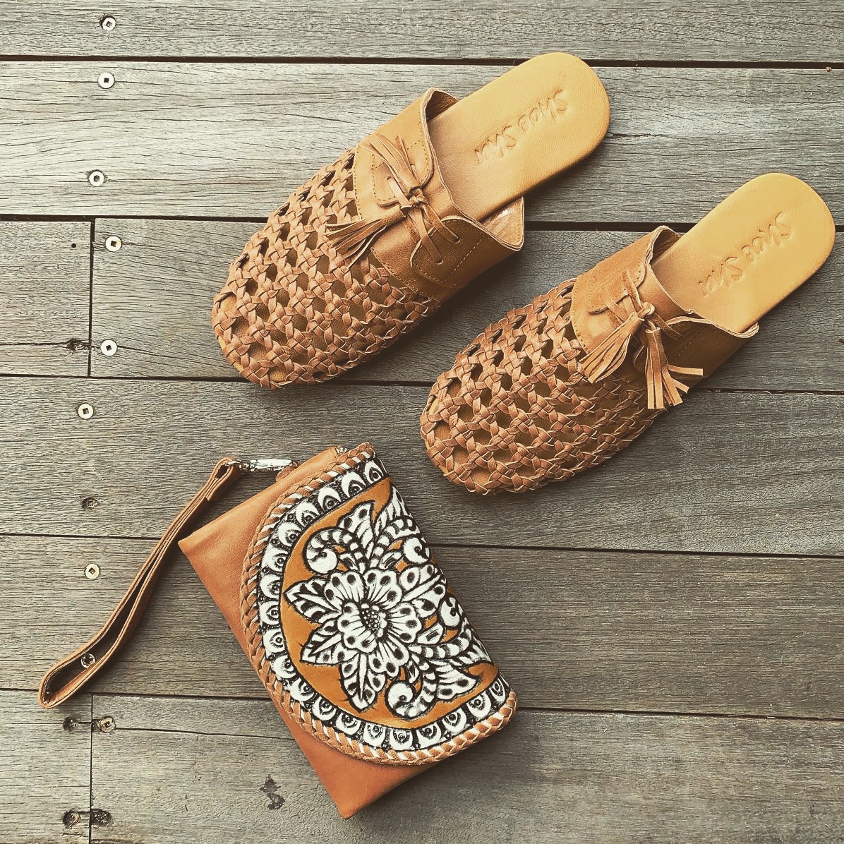 LEATHER WOVEN TASSEL SLIDE Shoe Shu